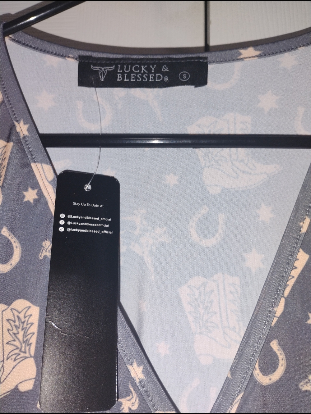 Lucky & Blessed Dusty Blue Western Print Romper - Picture 4 of 4
